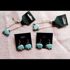 2 Genuine Turquoise Elephants Bracelets Gift Sets